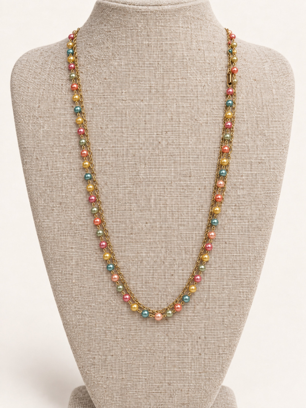 βοΈ Multicolor Pearl Necklace | Gold-Tone Chain Delight π